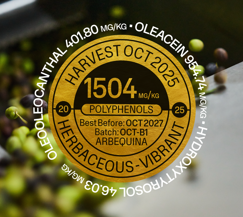 Latest 2025/26: Arbequina EVOO - 500ml Polyphenols: 1504.42 mg/kg