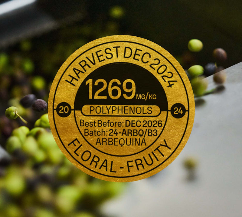 Latest 2024/25: Arbequina EVOO - 500ml Polyphenols: 1269 mg/kg