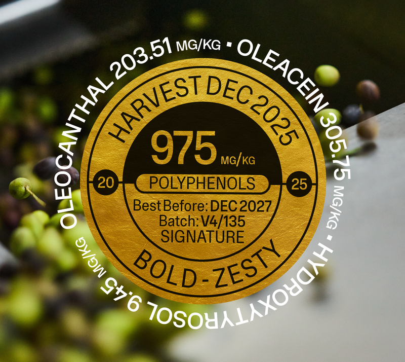 2025/26 Signature EVOO - 16.9  fl oz (500ml) Polyphenols: 975 mg/kg